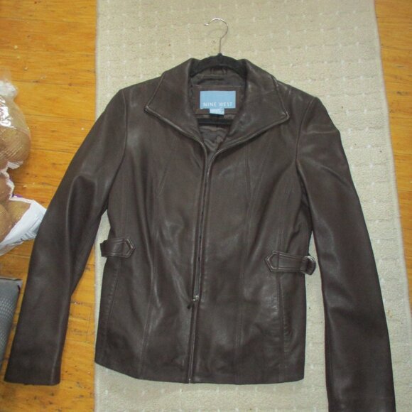 Nine West glove  leather jacket Sz S lined front zip dk brown - Picture 5 of 5